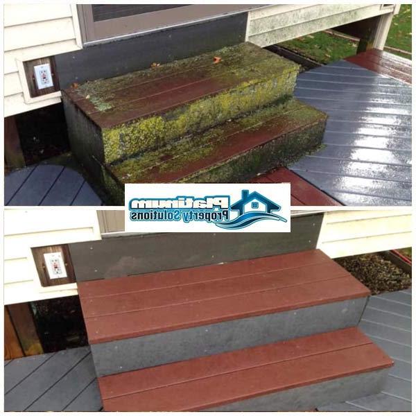 pressure washing and cleaning wood plank stairs on grand rapids, michigan house